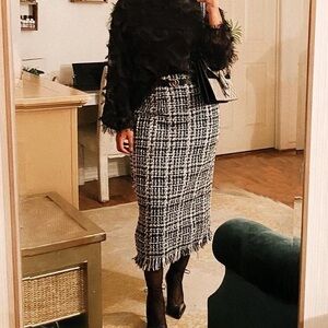 black and white midi skirt